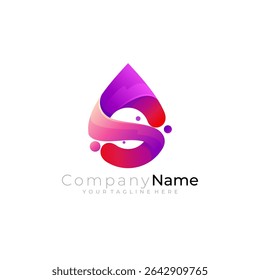Water drop logo and letter S design combination, 3d colorful