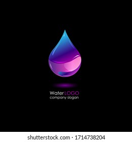 Water drop logo. Light blue on dark color.