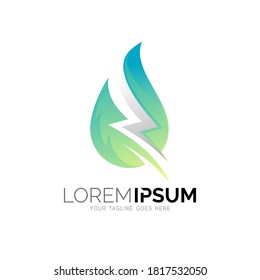 Logo de gota de agua e icono de combinación de relámpago, logotipo de volt