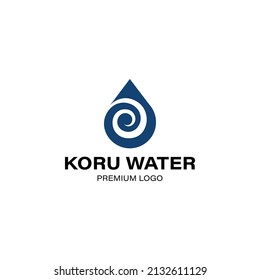 Water drop logo line art with spiral Koru Maori symbol vector illustration