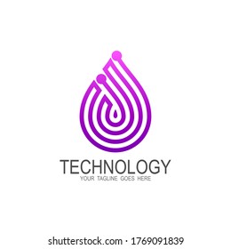 Logotipo de caída de agua con plantilla de diseño de tecnología de línea, logotipo de ciencia
