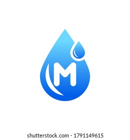 Water drop logo with m letter.M letter water drop logo.Blue water drop M letter logo.M letter logo with water drop