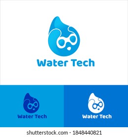 Water drop logo with mascot style, modern water mascot with smiley face and glasses. suitable for water companies, drinking water, power generation, environmentally friendly energy and any business