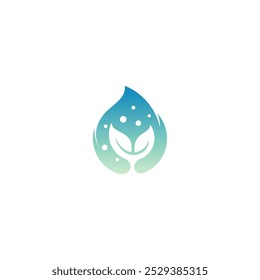 logotipo gota de água com combinação de folha natural dentro em design de vetor plano