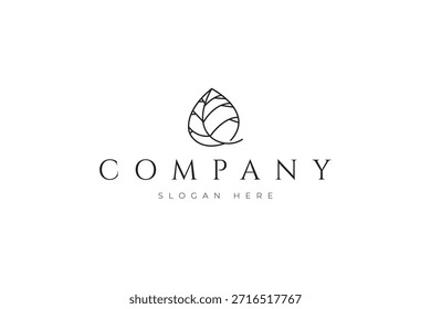Logotipo de gota de agua con combinación de hojas naturales en estilo de diseño de arte de línea minimalista