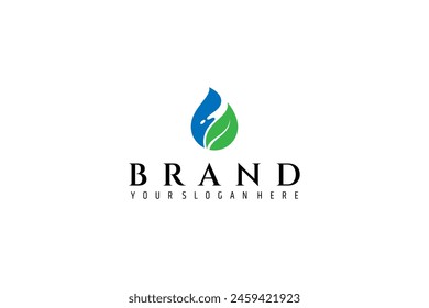 water drop logo with natural leaves in flat design style