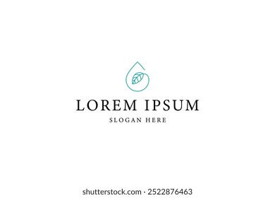 logotipo gota de água com folhas naturais em estilo de design linear minimalista