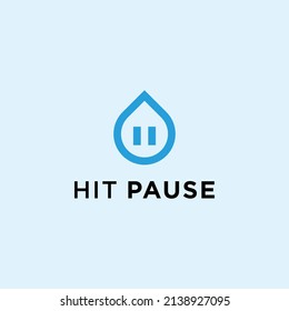 water drop logo with pause vector silhouette illustration template