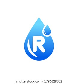 Water drop logo with r letter.r letter water drop logo.Blue water drop r letter logo.r letter logo with water drop