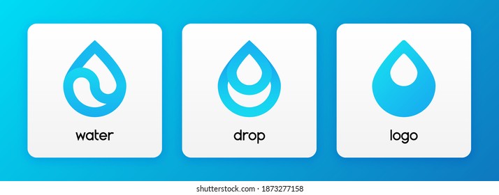 Water drop logo set. Abstract raindrop symbol, gradient droplet shape icon, eco product design. Vector illustration 