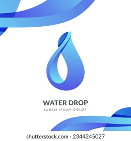 Water drop logo sign emblem design template. Abstract blue aqua droplet vector illustration.