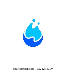 water drop logo with splash effect in blue flat design style