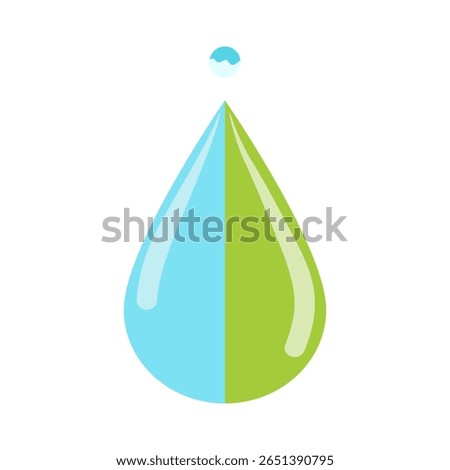 Water drop logo, split vertically with one half in blue and the other in green, logo is frequently used to symbolize concepts related to water, nature, sustainability, and environmental conservation.