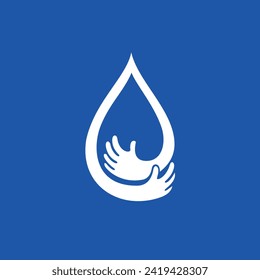 Water drop logo symbol with caring hands.