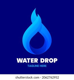 Water drop logo template. Abstract ribbon on dark background. Stock vector emblem.