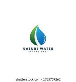 Plantilla de logotipo de caída de agua. entorno de la naturaleza de la hoja de agua icono logotipo de diseño vectorial ilustración