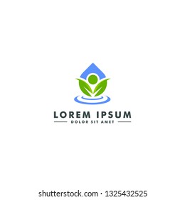 Water drop logo template, organic icon, Abstract people design vector illustration