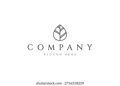 Logotipo de la gota de agua con la combinación del árbol en estilo minimalista del diseño del arte de la línea