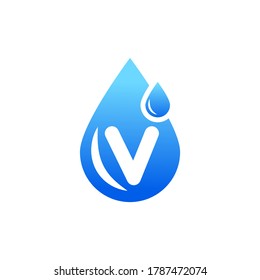 Water drop logo with v letter.V letter water drop logo.Blue water drop V letter logo.V letter logo with water drop