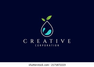 logotipo de gota de agua con variaciones de agua dentro y fuera de la hoja