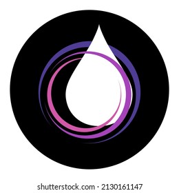 Water drop logo vector illustration design in dark circle with colored stripes. drop icon isolated on white background. Symbol of water, thirst, life