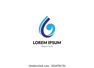 logotipo de gota de agua con combinación de ondas en color azul diseño plano