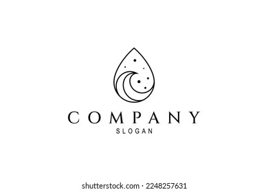 Water drop logo with wave shape combination inside in linear design style