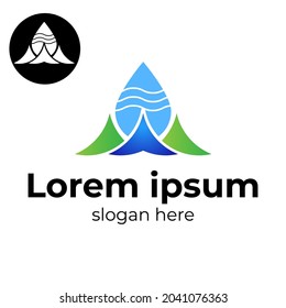 water drop logo, water waves, mountains. suitable for drinking water logo, water tourism, nature protection, etc.