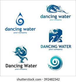 Water and drop logos isolated on white. Set 1. Recommended for companies associated with water, mineral water, sanitary ware, ceramic tiles, sea