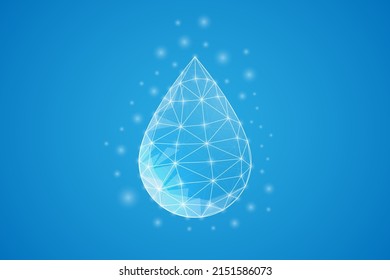 Water drop low poly symbol with white connected dots. 3d geometric polygonal Oil drop. Droplet, raindrop design vector illustration.
