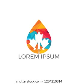 Water drop and maple leaf logo design. built in water drop maple leaf icon design template.