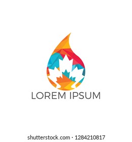 Water drop and maple leaf logo design. built in water drop maple leaf icon design template.