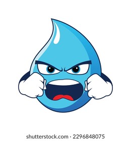 Water Drop Mascot with angry gesture. Vector illustration isolated on white background