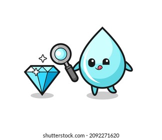 water drop mascot is checking the authenticity of a diamond , cute style design for t shirt, sticker, logo element