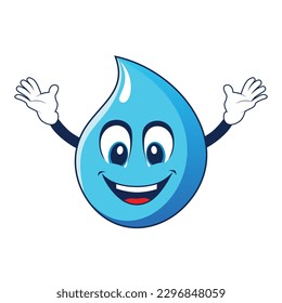 Water drop mascot with happy smiling face. Vector illustration isolated on white background