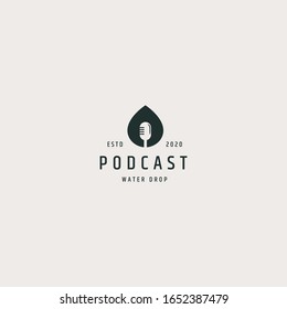 Water drop mic logo vintage. podcast, water, drop, - vector