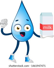 Water drop with milk, illustration, vector on white background.