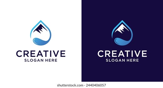 Gota de agua con diseño de logotipo de montaña vector