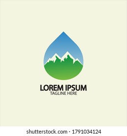 Water drop with mountain river icon Logo vector illustration for water business stock illustration