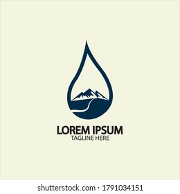 Water drop with mountain river icon Logo vector illustration for water business stock illustration