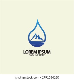 Water drop with mountain river icon Logo vector illustration for water business stock illustration