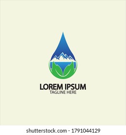 Water drop with mountain river icon Logo vector illustration for water business stock illustration