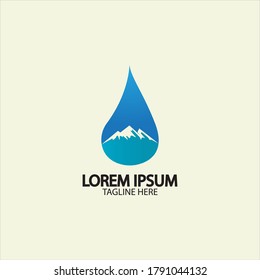 Water drop with mountain river icon Logo vector illustration for water business stock illustration