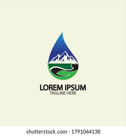 Abandono de agua con un icono de río de montaña Icono del logotipo Ilustración vectorial del material acuático