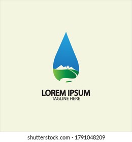 Abandono de agua con un icono de río de montaña Icono del logotipo Ilustración vectorial del material acuático