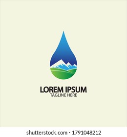 Water drop with mountain river icon Logo vector illustration for water business stock illustration