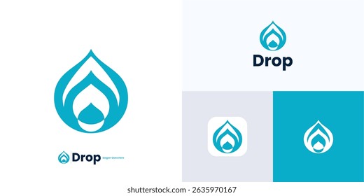 Water drop with negative space concept, logo icon design vector, Modern symbol liquid fluid droplet sign with flat color shades suitable for brand identity and business company