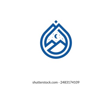 water drop with night mountain logo vector design