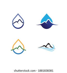 Water drop and ocean wave icon vector sun and mountain  illustration design logo