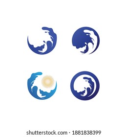 Water drop and ocean wave icon vector sun and mountain  illustration design logo